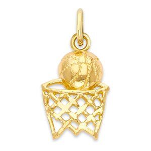 Solid 10k Gold Basketball Pendant with Jump Ring - Sports Jewelry Gifts for Her